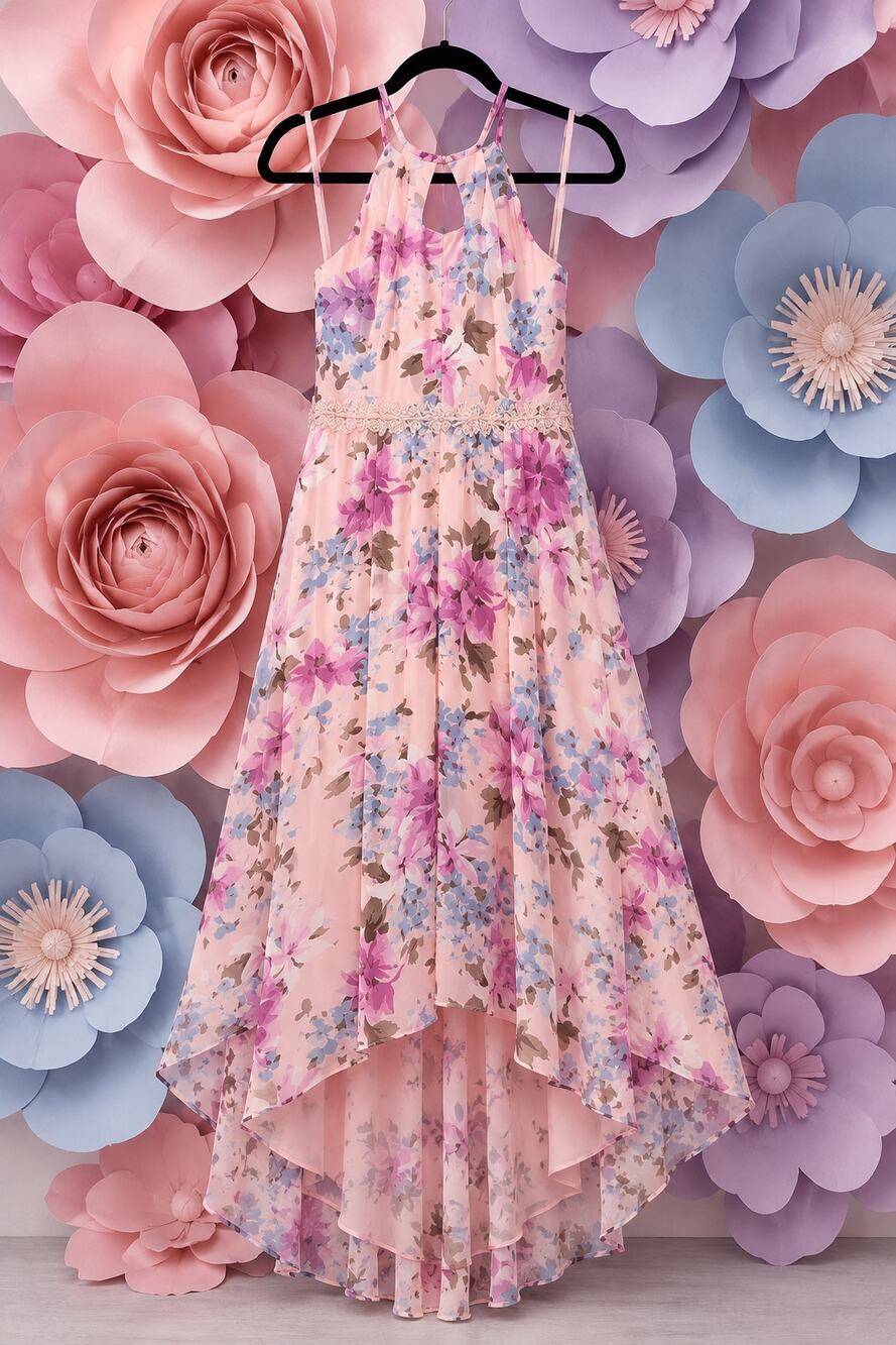 SEQUIN HEARTS Girls Size 16 Pink Floral High Low Maxi Dress